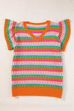 Contrast Striped V-Neck Knit Top - Trendsi - Flyclothing LLC