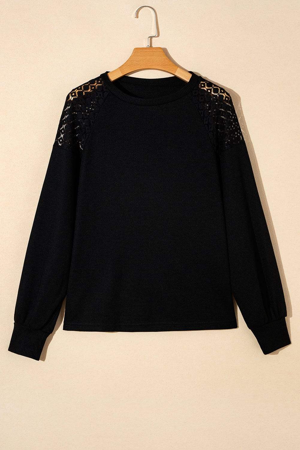 Lace Detail Round Neck Lantern Sleeve Top - Trendsi - Flyclothing LLC