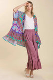 Umgee Full Size Mixed Print Ruffle Hem Open Front Cover Up Plus Size - Trendsi - Flyclothing LLC