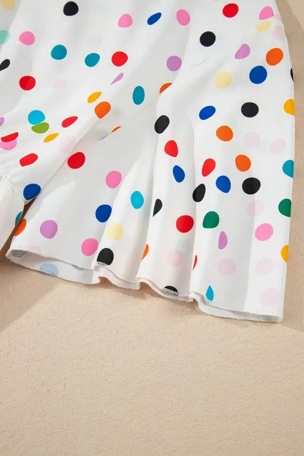 Polka Dot Short Sleeve Tiered Ruffled Babydoll Blouse - Trendsi - Flyclothing LLC