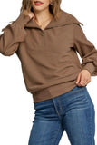 Umgee Full Size Ribbed Knit Half Zipper Sweatshirt Plus Size - Trendsi