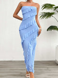 Devine Ruffled Slit Back Tube Maxi Dress - Trendsi - Flyclothing LLC