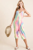 BiBi Tie Dye French Terry Mid-Length Casual Jumpsuit - Trendsi