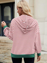 Drawstring Striped Zip Up Long Sleeve Hoodie - Trendsi - Flyclothing LLC