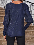Sequin Boat Neck Long Sleeve Top - Trendsi