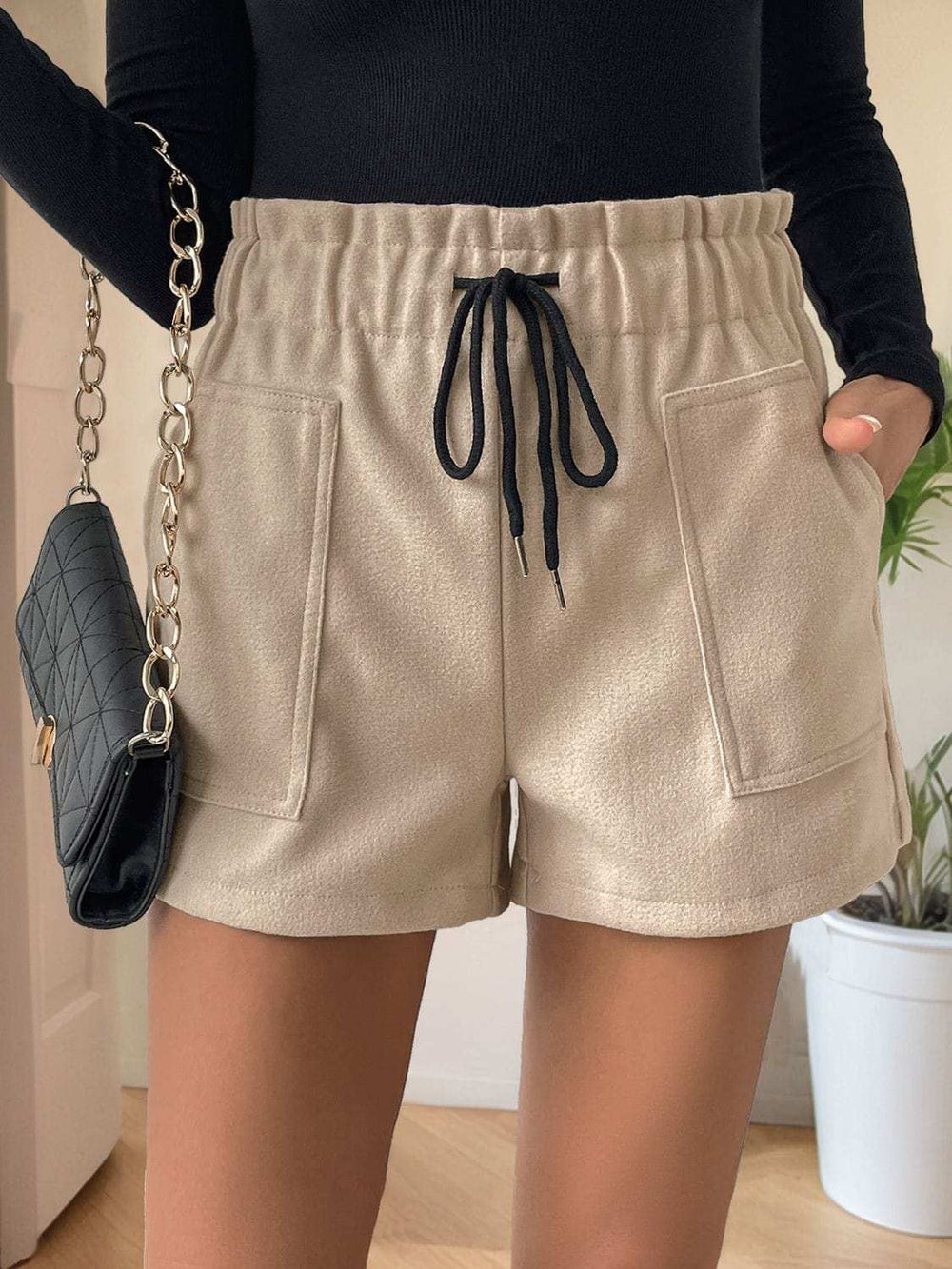 Perfee Frill Drawstring Shorts with Pockets - Trendsi - Flyclothing LLC