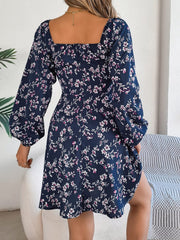 Printed Sweetheart Neck Balloon Sleeve Mini Dress - Trendsi