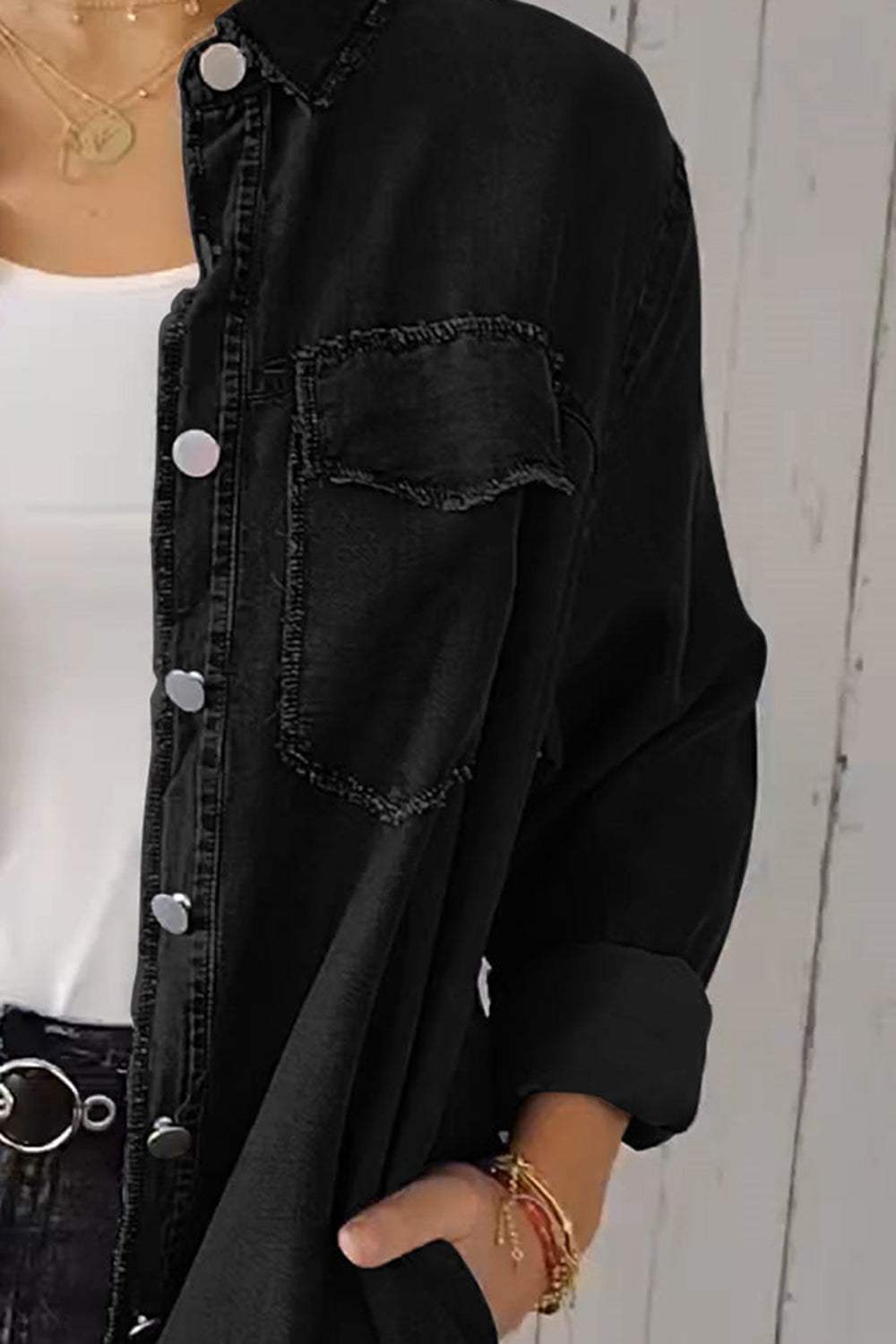 Full Size Pocketed Button Up Long Sleeve Denim Jacket - Trendsi - Flyclothing LLC