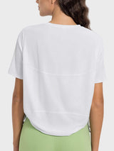 Drawstring Round Neck Short Sleeve Active T-Shirt - Trendsi - Flyclothing LLC