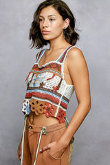 POL Cutout Flower Cropped Crochet Cami with with Dangle Detail - Trendsi - Flyclothing LLC