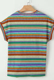 Multicolour Striped Twist Hem Cap Sleeve Top - Trendsi - Flyclothing LLC