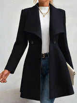 Collared Neck Double Breasted Coat - Trendsi - Flyclothing LLC