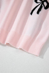 Bow Pattern Round Neck Loose Fit Sweater - Trendsi - Flyclothing LLC