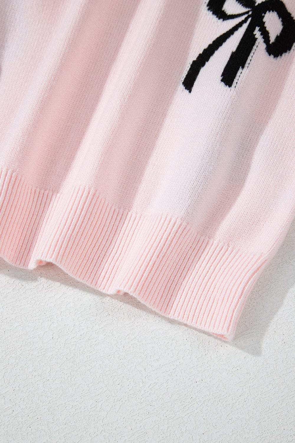 Bow Pattern Round Neck Loose Fit Sweater - Trendsi - Flyclothing LLC