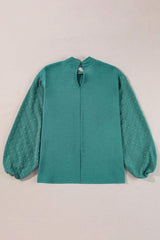Swiss Dot Mock Neck Balloon Sleeve Blouse - Trendsi - Flyclothing LLC