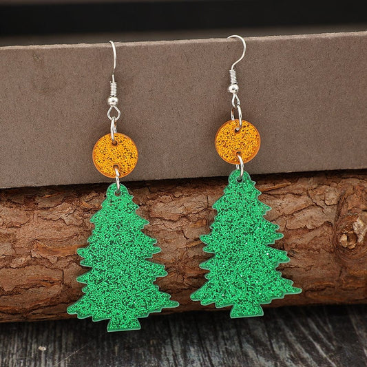 Glitter Acrylic Tree Shape Earrings - Trendsi