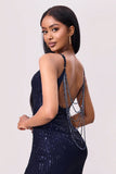 Split Sequin Backless Maxi Cami Dress - Trendsi