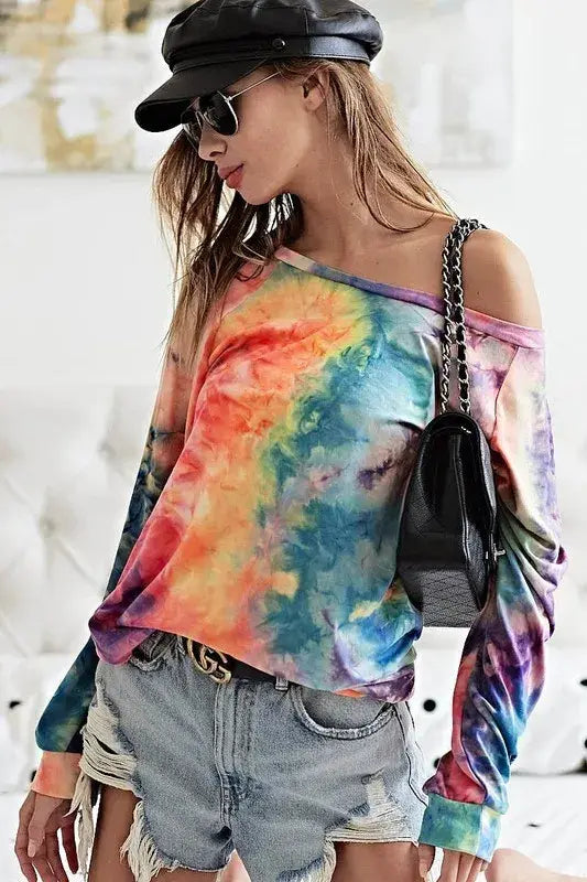 BiBi Tie Dye Soft Knit Jersey Top - Trendsi - Flyclothing LLC