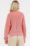Mittoshop Distressed Hem Round Neck Dropped Shoulder Sweater - Trendsi