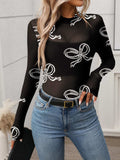 Printed Mock Neck Long Sleeve Mesh T-Shirt - Trendsi - Flyclothing LLC