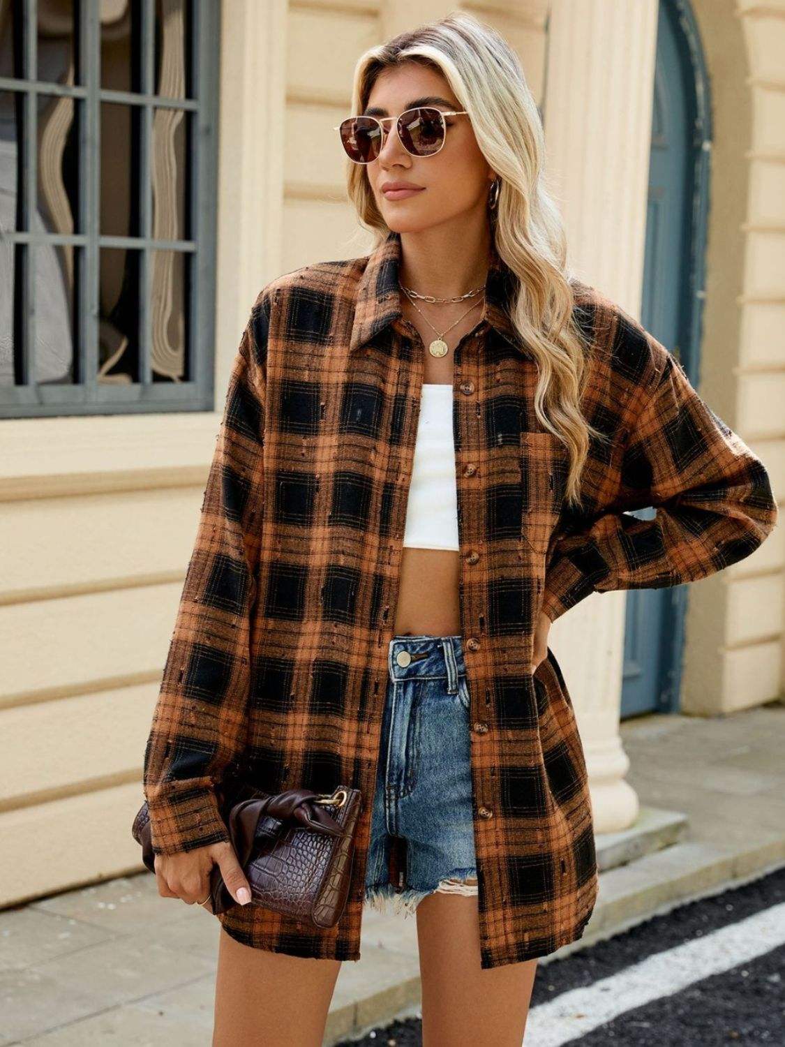 Plaid Button Up Long Sleeve Shirt - Trendsi - Flyclothing LLC