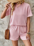 Textured Round Neck Short Sleeve Top and Shorts Set - Trendsi - Flyclothing LLC