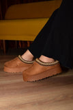 WILD DIVA Embroidered Trim Round Toe Platform Boots - Trendsi