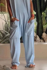 Full Size Casual V-Neck Short Sleeve Jumpsuit with Pockets Plus Size - Trendsi - Flyclothing LLC
