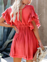 Drawstring Ruffled Half Sleeve Mini Dress - Trendsi - Flyclothing LLC