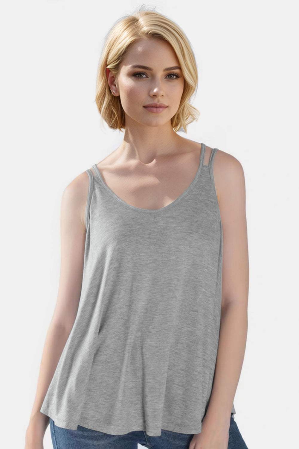 Basic Bae Bamboo Scoop Neck Double Spaghetti Straps Cami - Trendsi - Flyclothing LLC