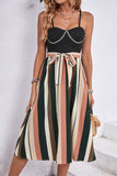 Tied Striped Spaghetti Strap Dress - Flyclothing LLC