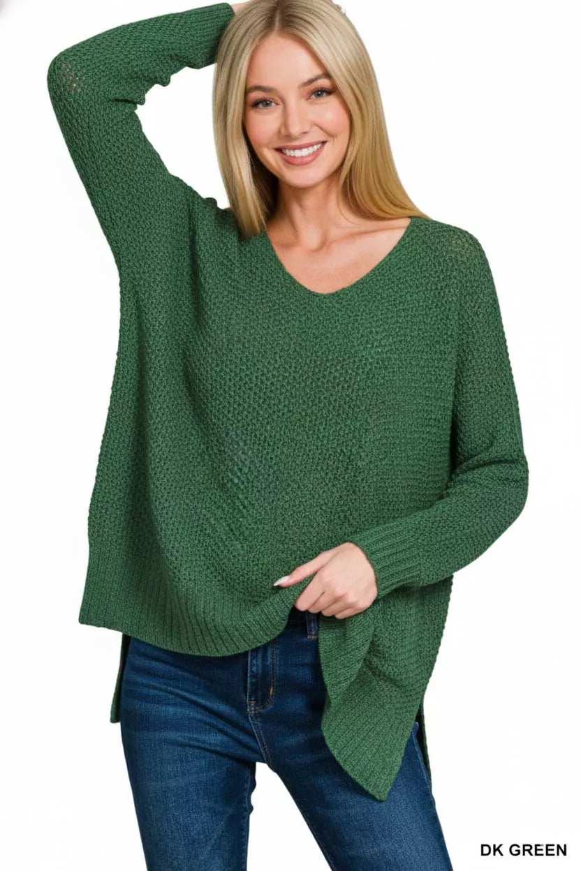 Zenana Dolman Sleeve V-Neck Sweater - Trendsi - Flyclothing LLC