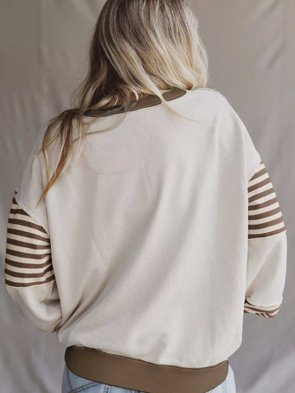 Contrast Striped Long Sleeve Sweatshirt - Trendsi - Flyclothing LLC