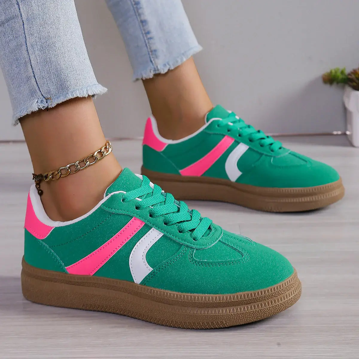 Contrast Round Toe Platform Sneakers - Trendsi - Flyclothing LLC