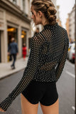Oh Full Size Frill Printed Mock Neck Long Sleeve Top - Trendsi