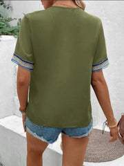 Full Size V-Neck Short Sleeve Blouse - Trendsi