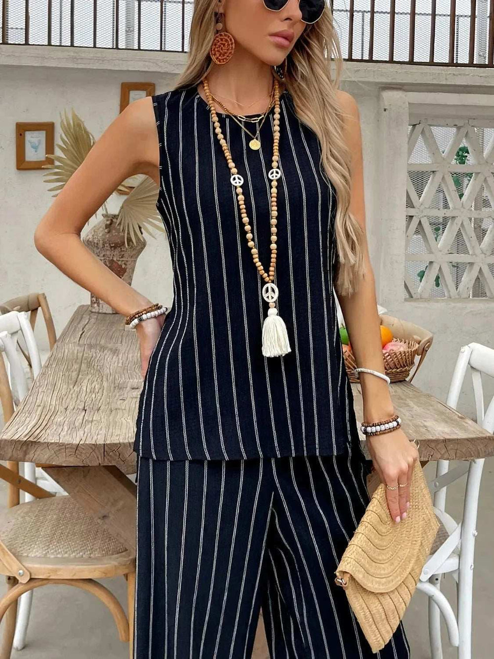 Striped Sleeveless Top and Pants Two-Piece Set - Trendsi - Flyclothing LLC