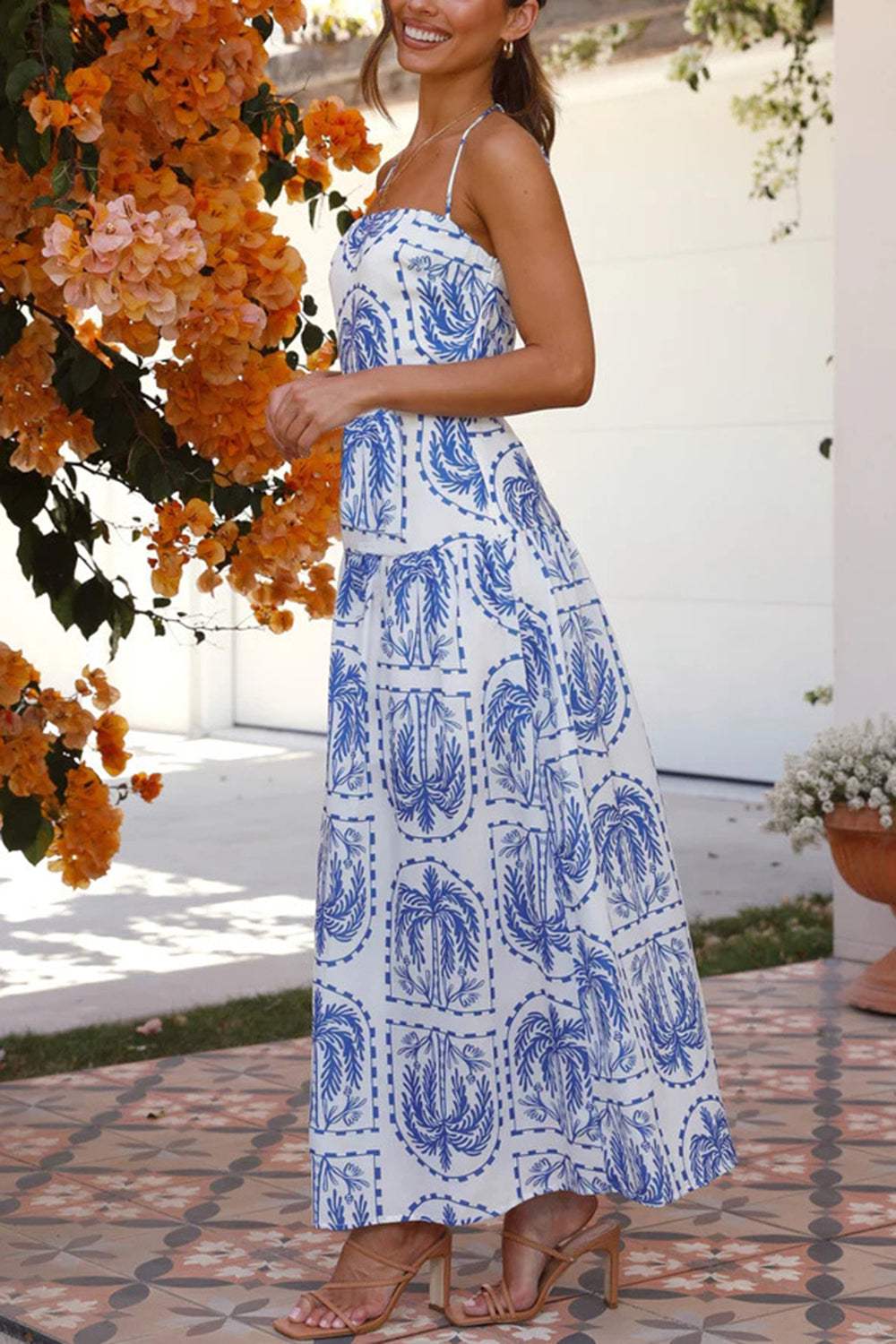 Printed Halter Neck Maxi Dress - Trendsi - Flyclothing LLC