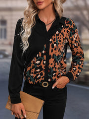 Honey Leopard Long Sleeve Blouse - Trendsi