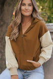 Contrast Half Zip Long Sleeve Hoodie - Trendsi