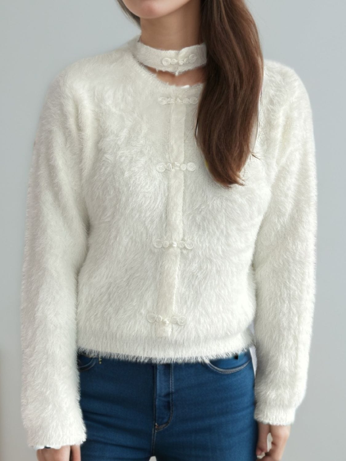 Cutout Knot Button Long Sleeve Cardigan - Trendsi