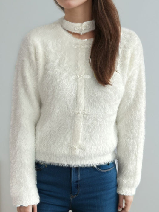 Cutout Knot Button Long Sleeve Cardigan - Trendsi