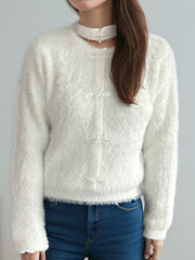 Cutout Knot Button Long Sleeve Cardigan - Trendsi