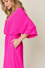 Double Take Full Size Surplice Wide Leg Jumpsuit with Pockets - Trendsi - Flyclothing LLC