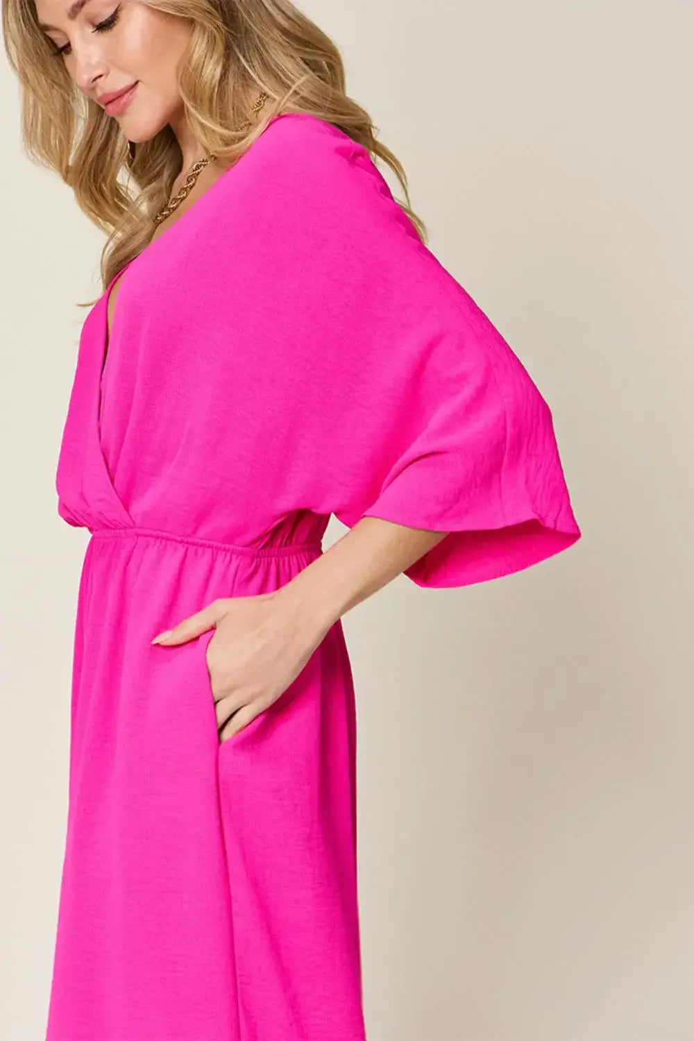 Double Take Full Size Surplice Wide Leg Jumpsuit with Pockets - Trendsi - Flyclothing LLC