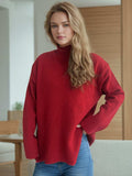 Side Slit Turtleneck Long Sleeve Sweater - Trendsi - Flyclothing LLC