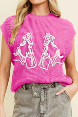 Western Horse Embroidered Round Neck Sweater - Trendsi - Flyclothing LLC