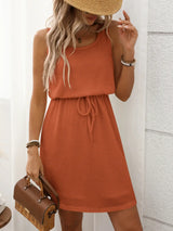 Waffle-Knit Drawstring Mini Tank Dress - Trendsi - Flyclothing LLC