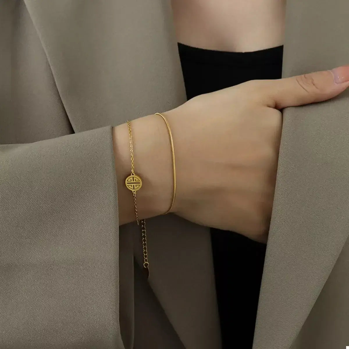 18K Gold-Plated Double Layered Bracelet - Trendsi - Flyclothing LLC