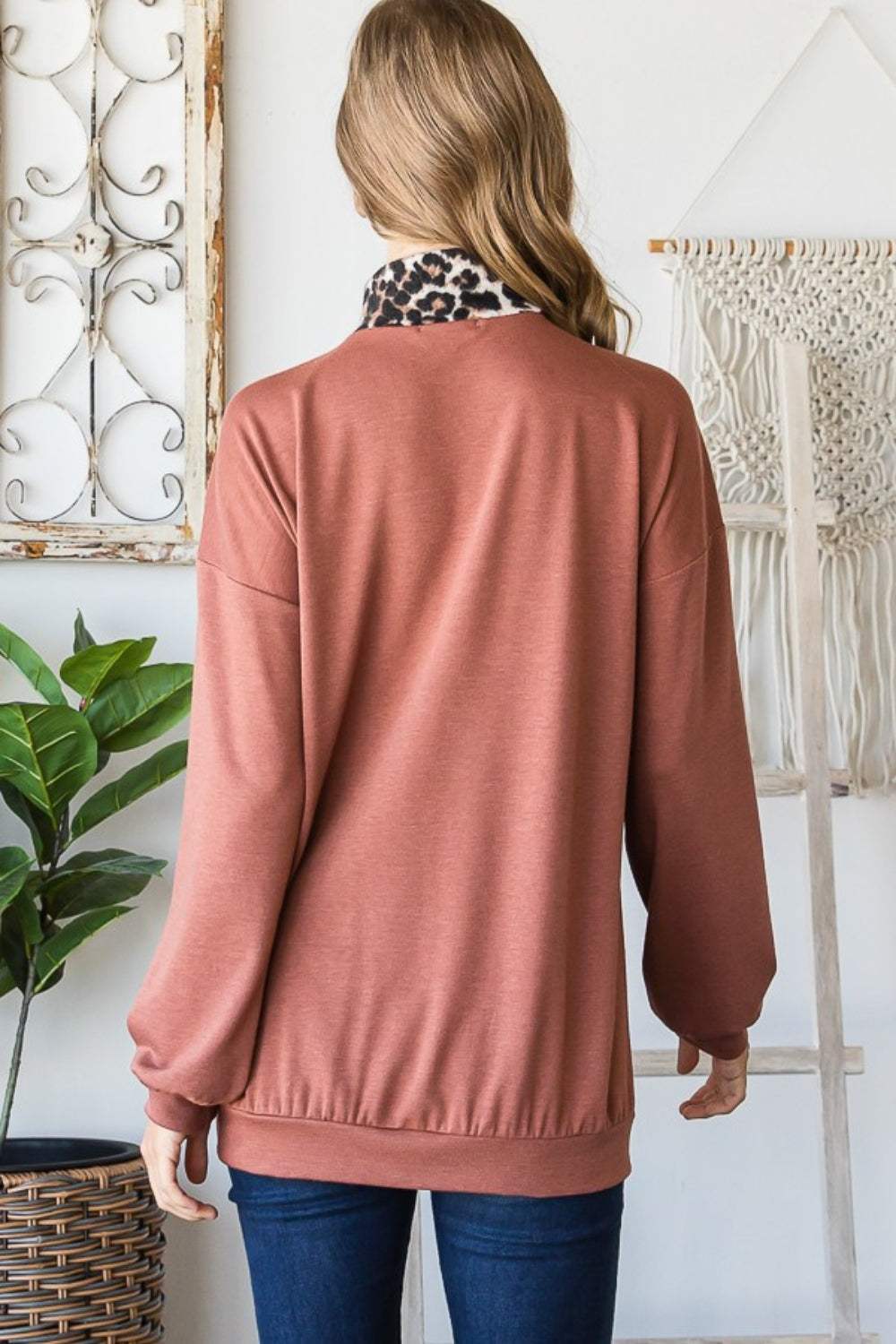 Heimish Full Size Leopard Quarter Zip Mock Neck Sweatshirt - Trendsi - Flyclothing LLC